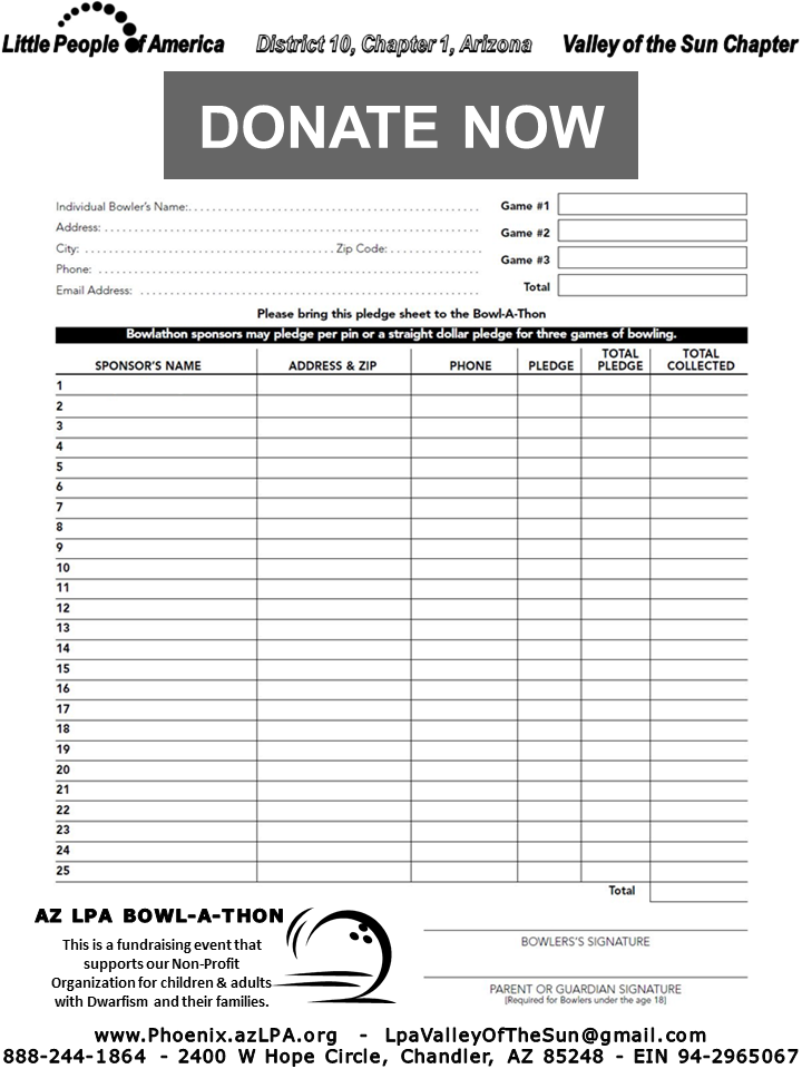 Bowl A Thon Fundraiser Pledge Sheet Template